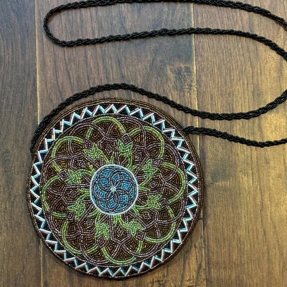 Vintage Christiana Beaded Round Shoulder / Crossbody Purse, 7.5” Across - Picture 2 of 7